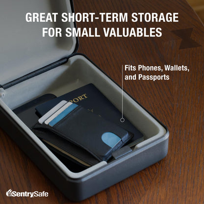SentrySafe Mini Safe is a Lock Box with Key Lock for Office or Dorm that Secures Money, Passports, or Other Small Valuables, Exterior: 2.6 H x 5.9 W x 8.0 inches, P005K
