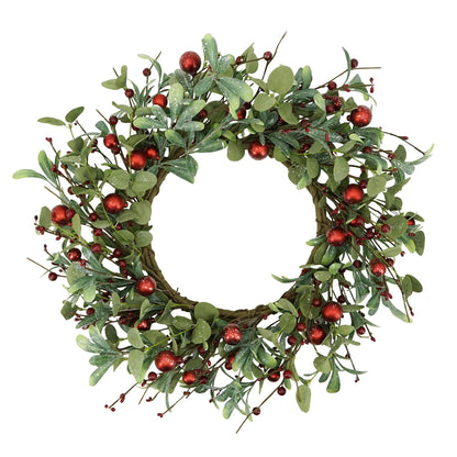 YNYLCHMX 20 Inch Christmas Wreath for Front Door, Winter Wreath with Welcome Sign Eucalyptus leaves Red Berry, Artificial Door Xmas Wreaths for Window Wall Fireplace Farmhouse Holiday Party Decoration