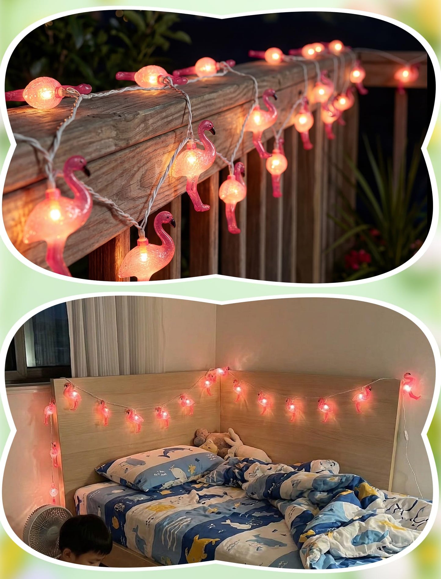 8.5Ft Pink Flamingo String Lights Plug in, Summer Decorative String Lights with 10 LED Flamingo Decor Lights, Tropical Beach Light Waterproof for Bedroom Patio Hawaiian Tiki Luau Party Summer Decor