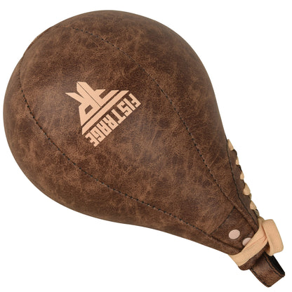 FISTRAGE Speed Bag Boxing Ball Leather MMA Muay Thai Training Punching Dodge Striking Kit with Free Hanging Swivel Workout Speedball Kicking Platform Equipment (Vintage Beige)