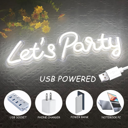 Let's Party Neon Sign, LED Neon Lights for Bedroom Wall Decor, Art Decorative Lights for Bachelorette Party, Engagement Party, Birthday Party, Living Room, Gamer Room Decor Aesthetic (Warm White)