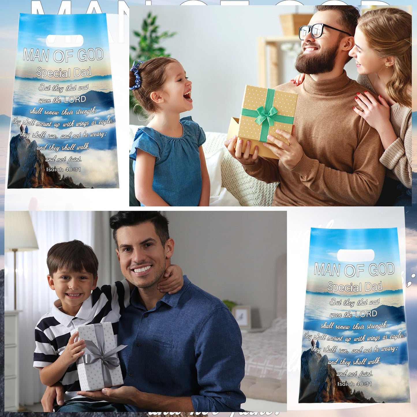 Yinder 120 Pcs Church Gift Bulk Plastic Religious Christian Welcome Treat Bags Goody Bags with Handles Bible Verse Gifts for Father's Day Father Christmas Church Party Supplies Party Favor Decoration