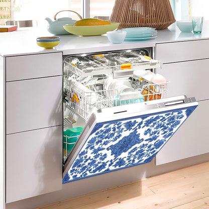 Blue White Porcelain Dishwasher Stickers Magnetic Cover Floral Leaves Kitchen Fridge Magnet Covers Decals Home Decorations Vinyl Sticker Reusable 23W x 26H inches