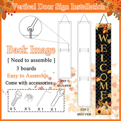 Fall Wooden Porch Sign 47" Autumn Pumpkin Maple Leaf Front Door Welcome Sign Vertical Standing Sign For Garden Home Yard Farmhouse Thanksgiving Decor