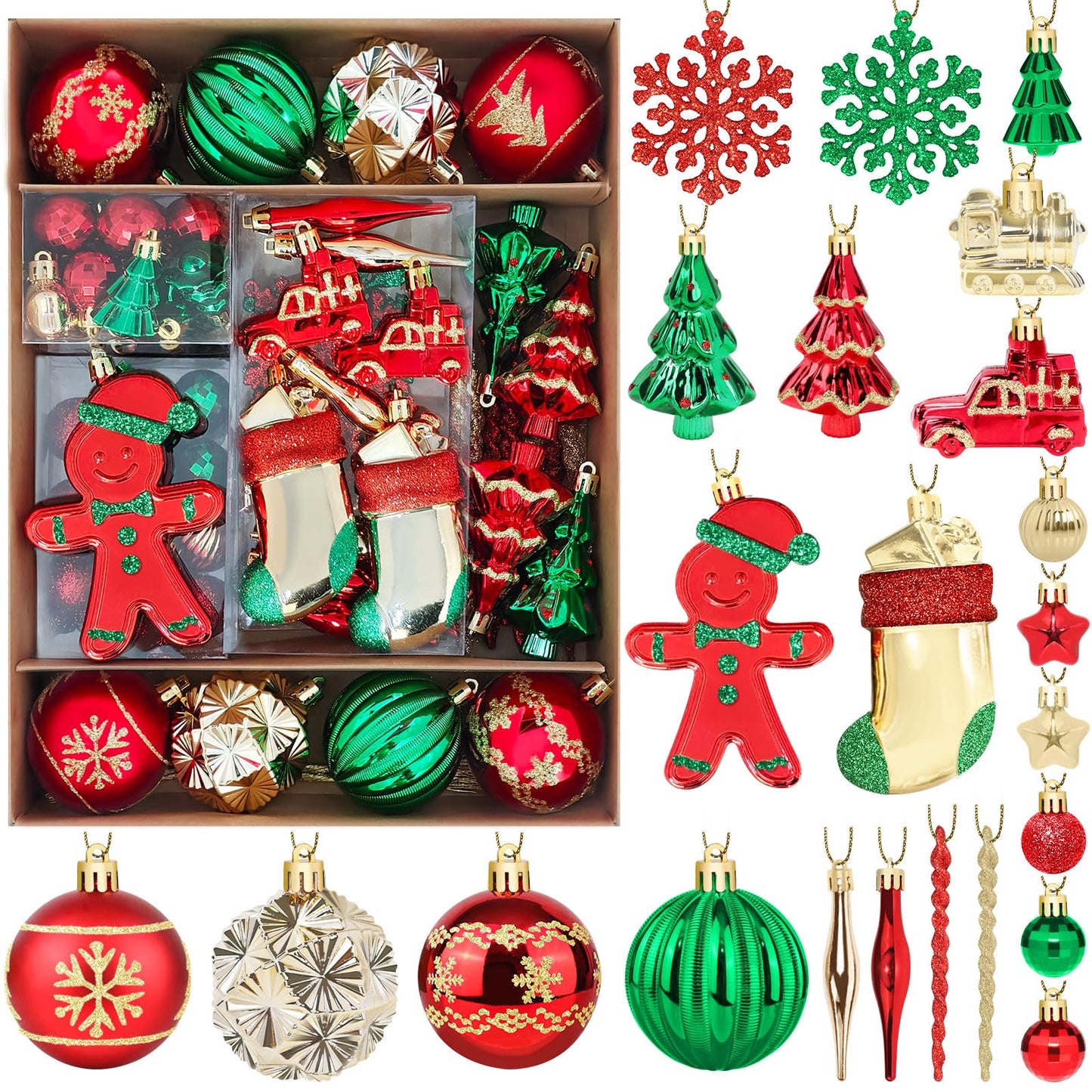 FestiveBliss Christmas Ornaments 71 Count, Christmas Decorations for Tree, 23, Shatterproof Ornaments Red & Green Ornaments