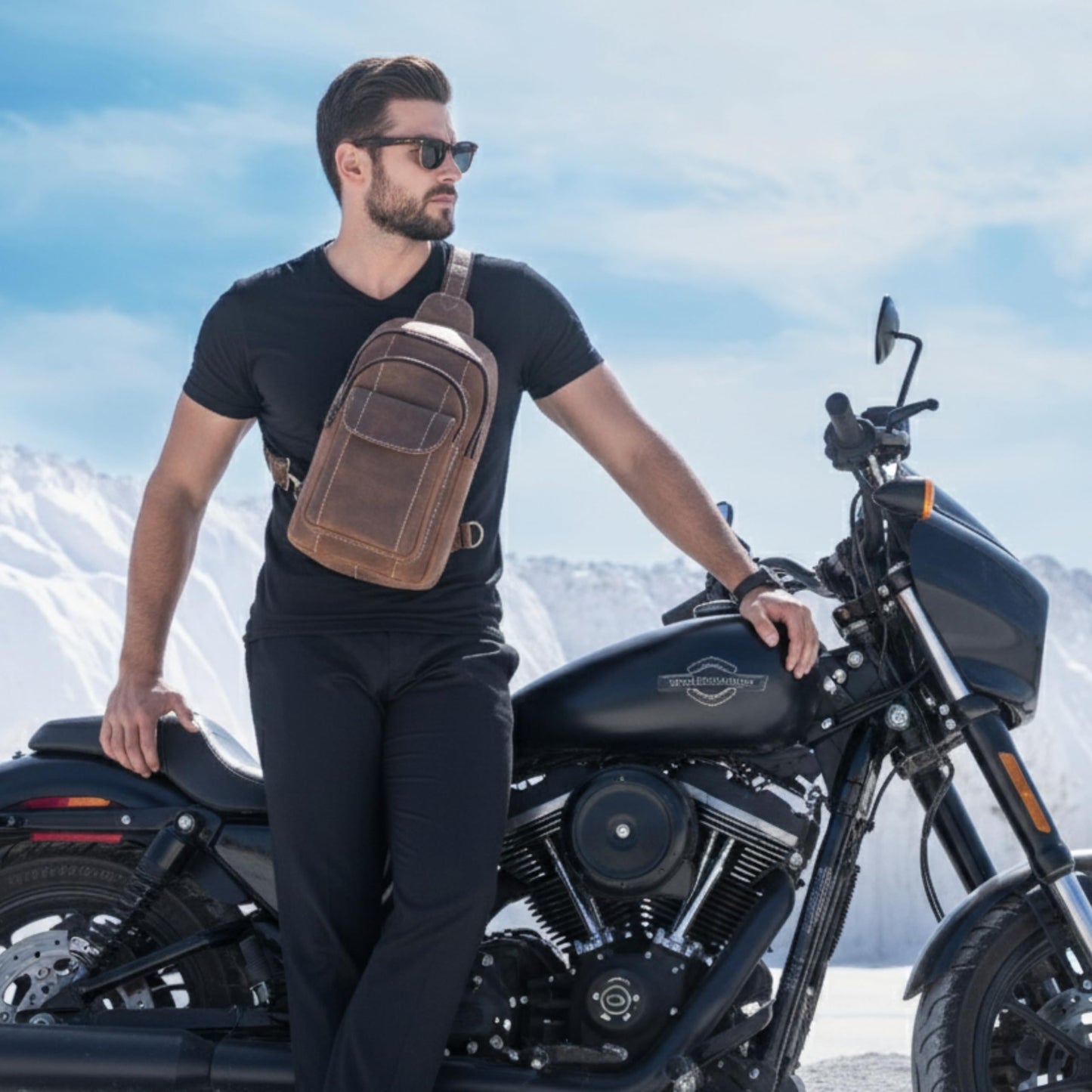 Handmade World Genuine Leather Sling Chest Crossbody Bag Backpack Small 'The RoamRush' Buffalo Hunter Leather Shoulder Travel Daypack