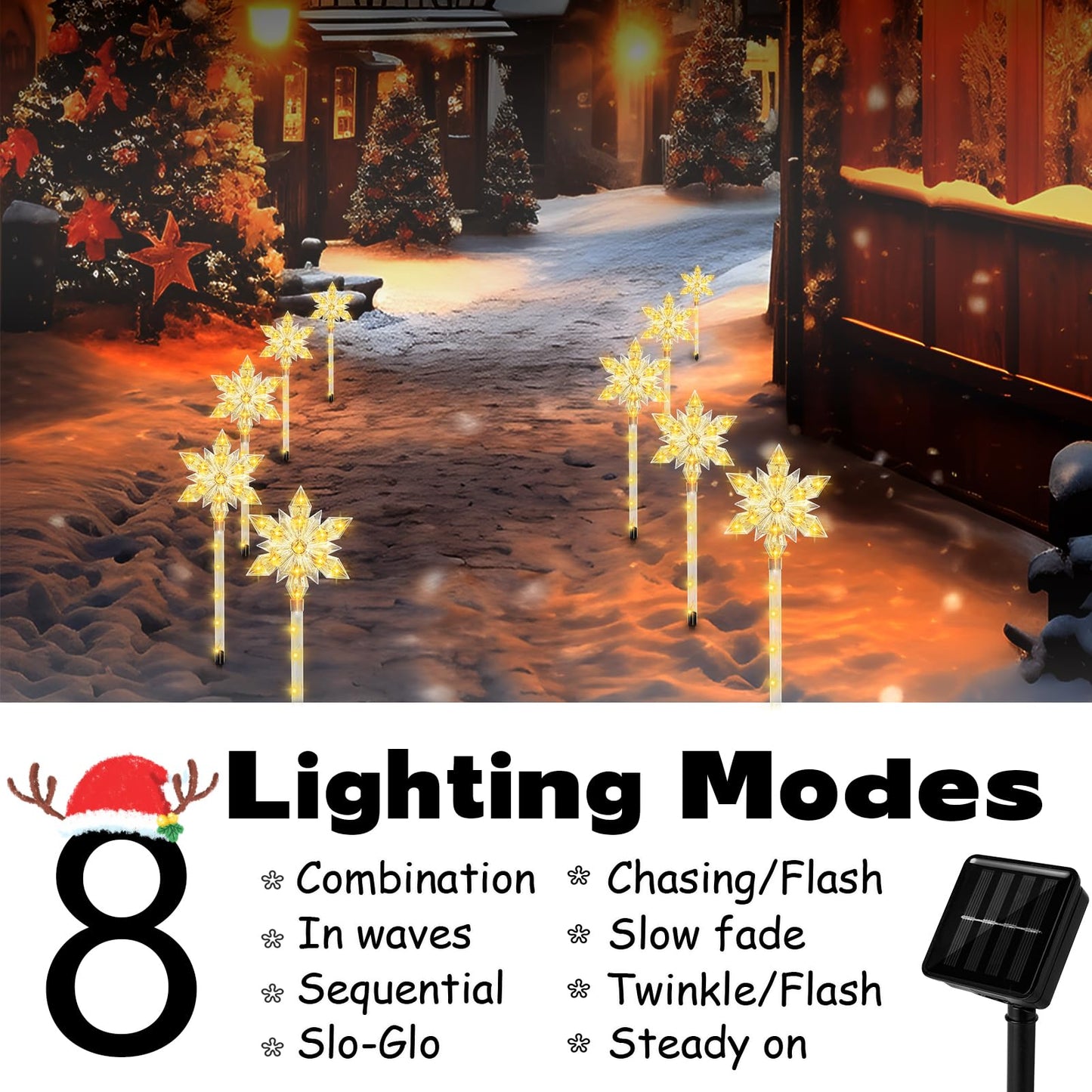 VOGVOG Snowflake Solar Christmas Pathway Lights, Set of 5 LED Outdoor Stake Lights, Waterproof Christmas Decorations for Garden, Yard, Lawn, Walkway, Patio Decor (Warm, 5pcs)