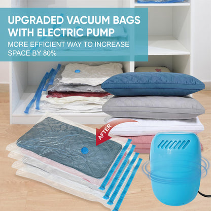 Vacuum Storage Bags with Electric Pump, 10 Jumbo Space Saver Bags Vacuum Seal Bags with Pump, Space, Vacuum Sealer Bags for Clothes, Comforters, Blankets, Bedding