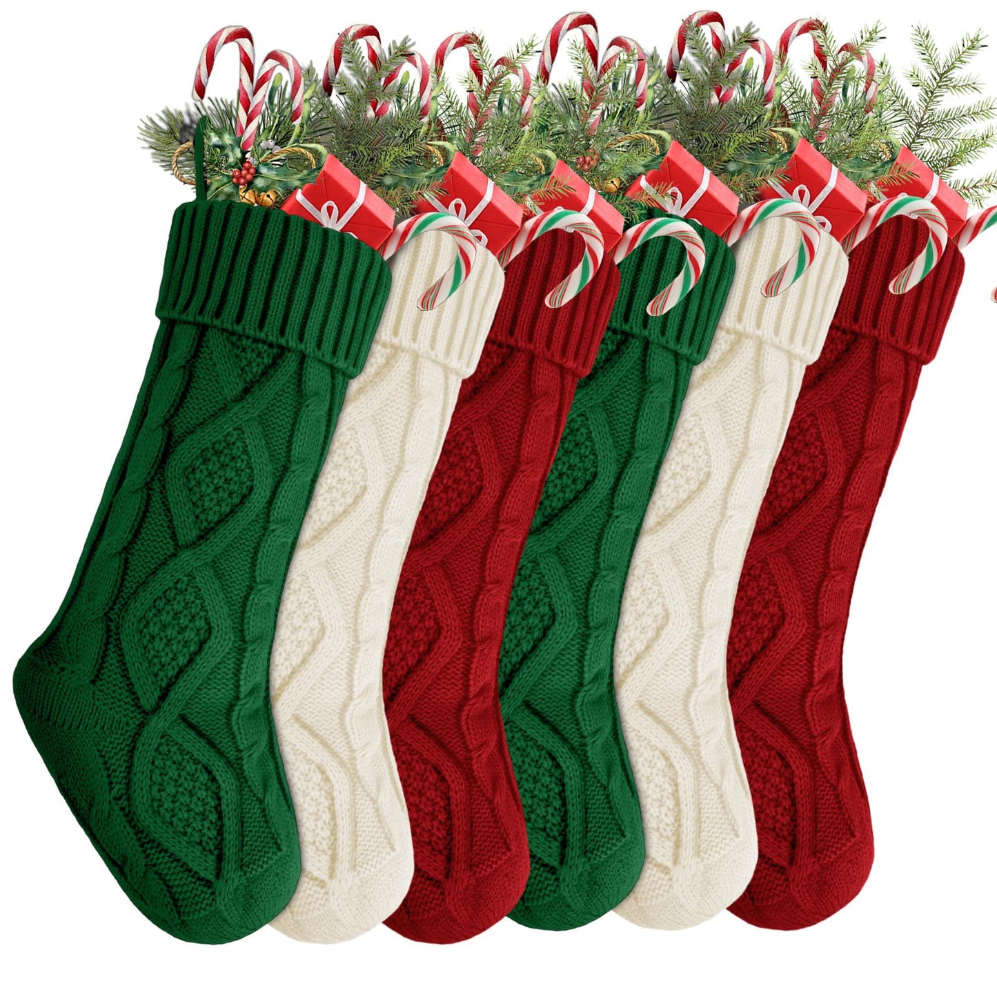 YOGINGO 6 Pack Christmas Stockings - Personalized Christmas Stockings, Large 18 Inches Christmas Stocking Hold All Surprises, Knitted Gift Stockings & Farmhouse Christmas Decor