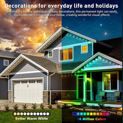100ft Permanent Outdoor Lights,for House Roof, Christmas, Holiday, Party, Daily Lighting, IP67 Waterproof,RGB Eaves Lights with Multi Scene Modes for Halloween (300FT)