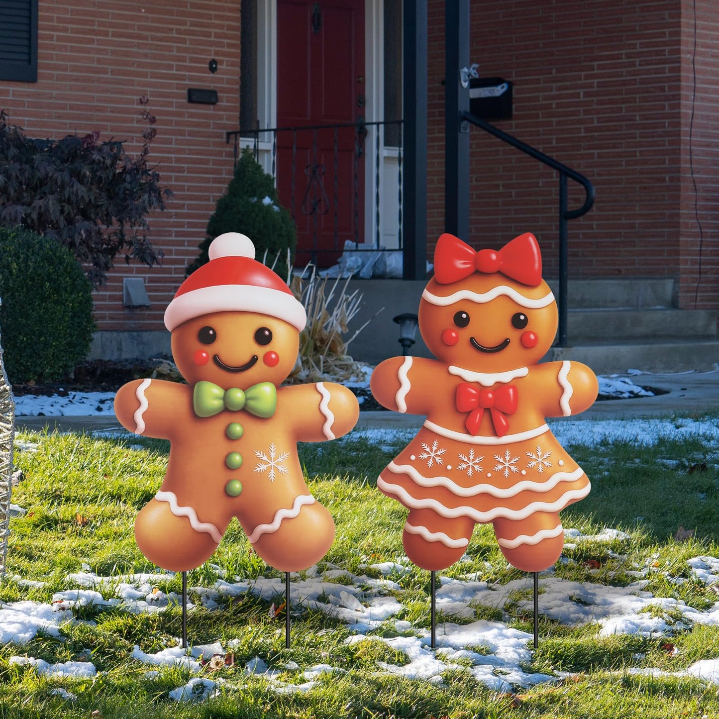 2 Pcs Metal Gingerbread Christmas Decorations Yard Sign Yard Stakes Outdoor Gingerbread Christmas Decorations for Holiday Xmas Winter Ornament Lawn Pathway