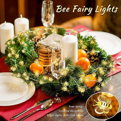 Bee Decor String Lights 10Ft 30 Led Battery Operated Bee Bumble Whimsical Decor Bee Decorations Honey Bee Gifts for DIY, Home, Classroom, Birthday, Kids Room, Garden, Wedding, Party