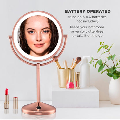 Conair Lighted Makeup Mirror, LED Vanity Mirror, 1X/8X Magnifying Mirror, Battery Operated in Brushed Nickel