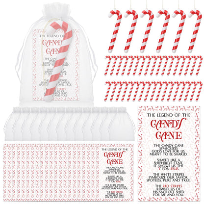 Cholemy 36 Sets Christmas Candy Cane Hanging Ornaments Gifts Including 36 Candy Cane Ornaments and 36 Legends of Story Cards with 36 Organza Bags for Christmas Tree Home Party Decor