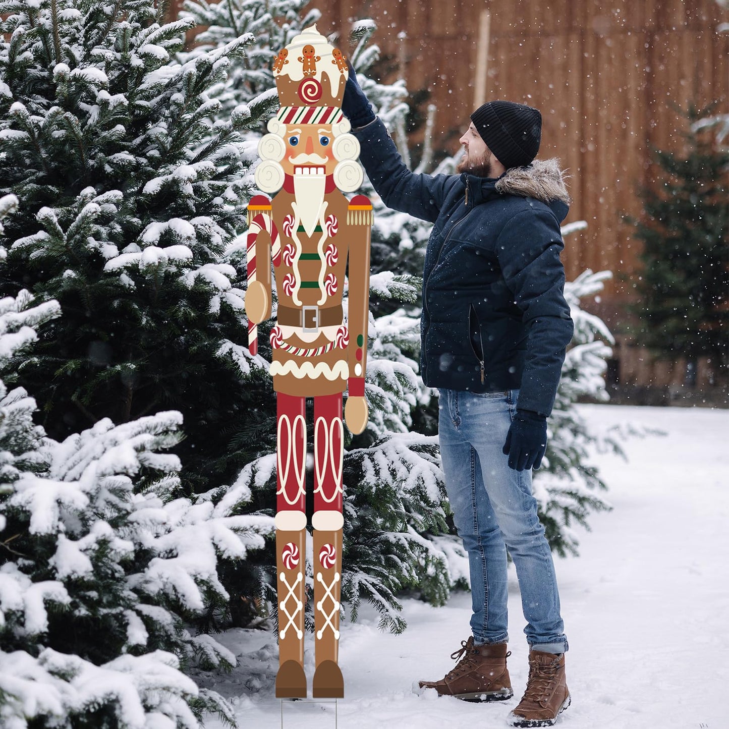GlikCeil 2Pcs 6ft Large Metal Gingerbread Christmas Nutcracker Outdoor Decoration Xmas Nutcracker Yard Signs Christmas Tall Metal Soldier Stakes Ornament for Holiday Garden Lawn Porch Pathway