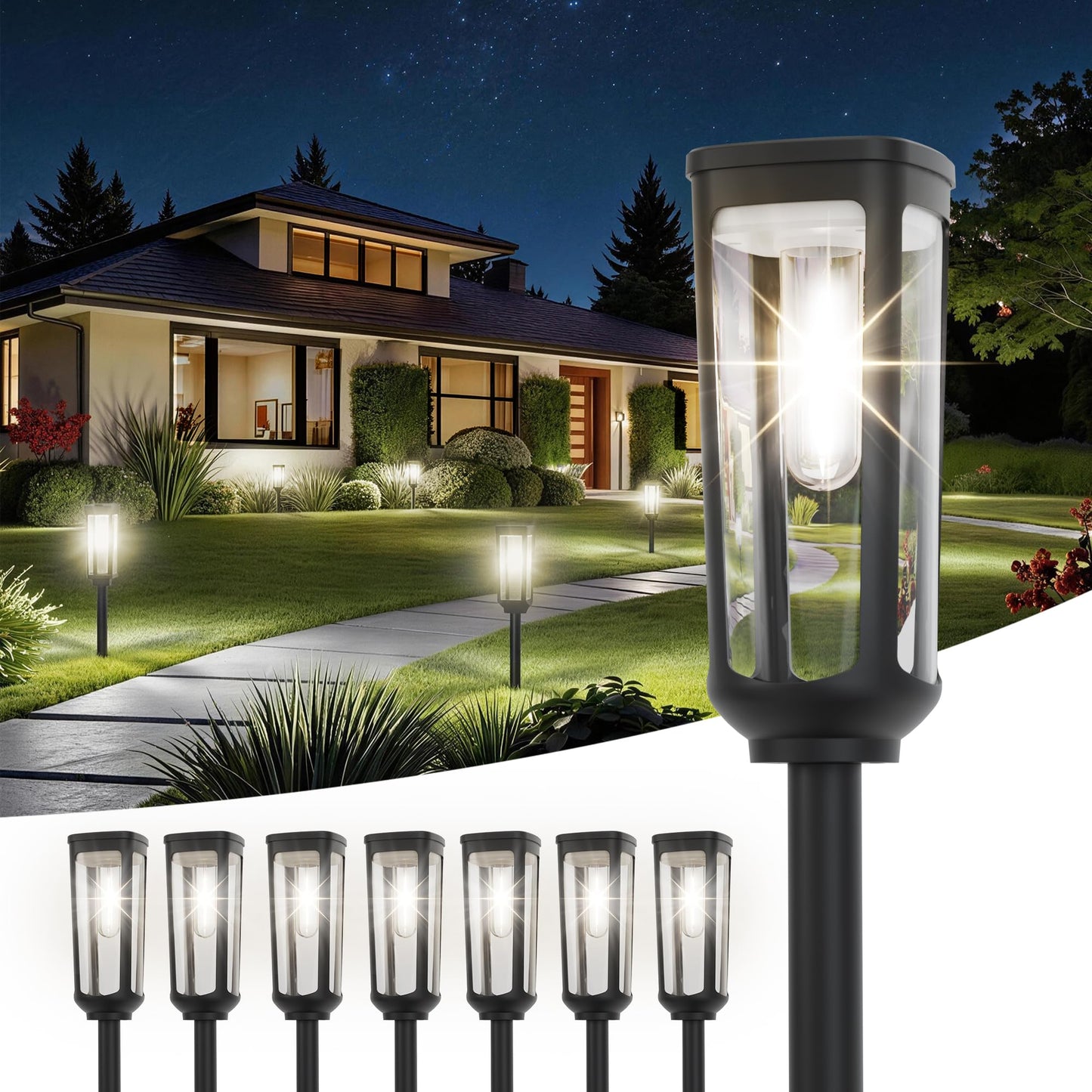 JEJOT Solar Pathway Lights Outdoor Waterproof IP65, 8 Pack Cool White Solar Walkway Lights, Auto On/Off Outdoor Light for Lawn Garden Patio Driveway Decor Landscape Lighting