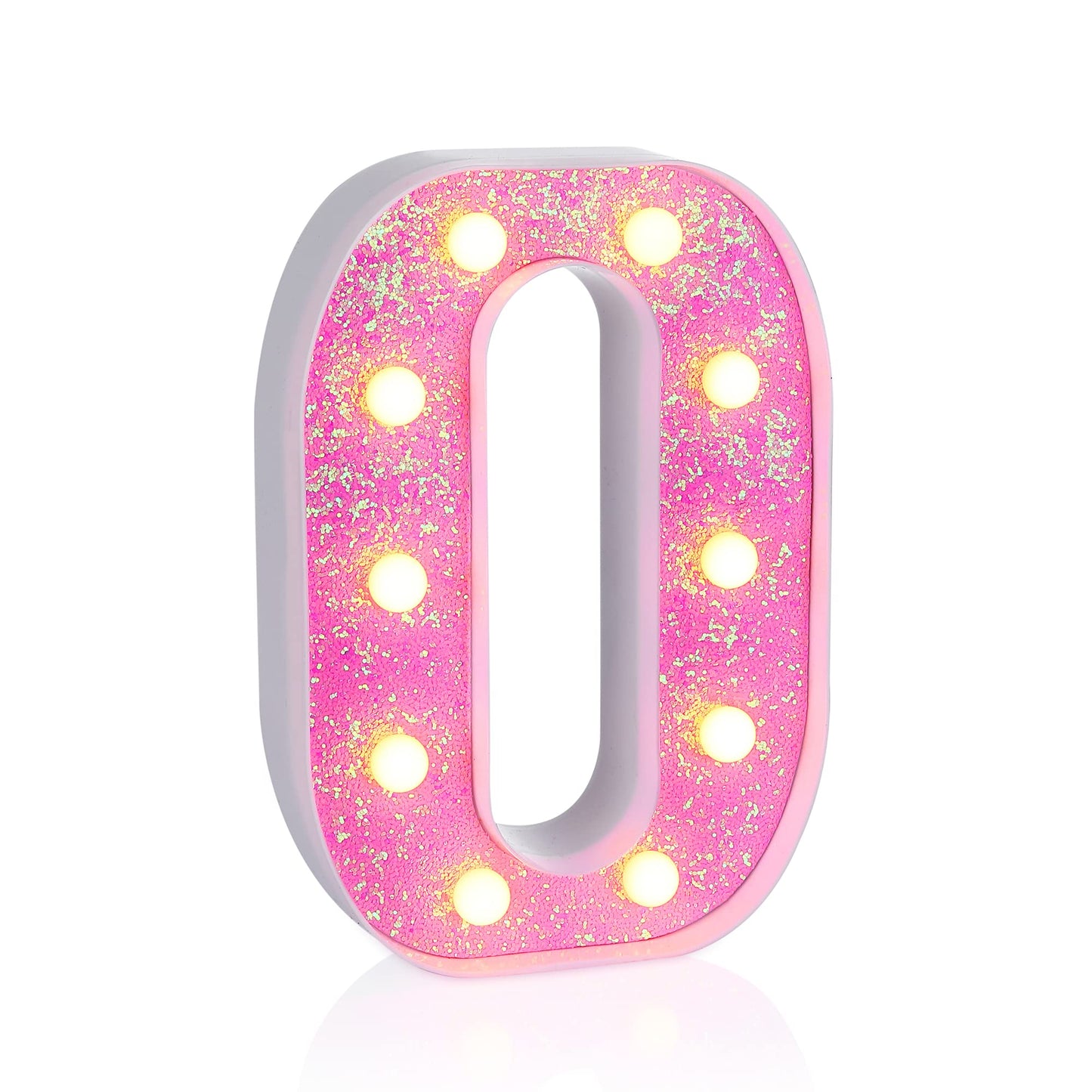 Foaky Pink Light up Letters，Pink Party Decorations,Girls Room Decor,Glitter Light Up Letters,Alphabet Letter Sign for Night Light Birthday Party Girls Gifts, Home Bar Decoration（O）