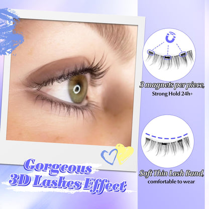 Magnetic Eyelashes with Applicator Reusable Magnetic Lashes without Eyeliner Natural Anime No Glue Needed Magnetic Lashes Manga Magnetic Eyelashes Kit by ALICE