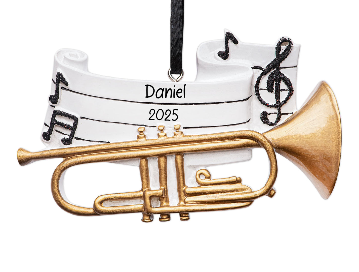 UniqXmas Personalized Trumpet Christmas Ornament 2026 | Musical Brass Instrument with Music Notes Xmas Tree Decoration - Unique Marching Band Trumpet Player Keepsake Gift | Custom Name & Year