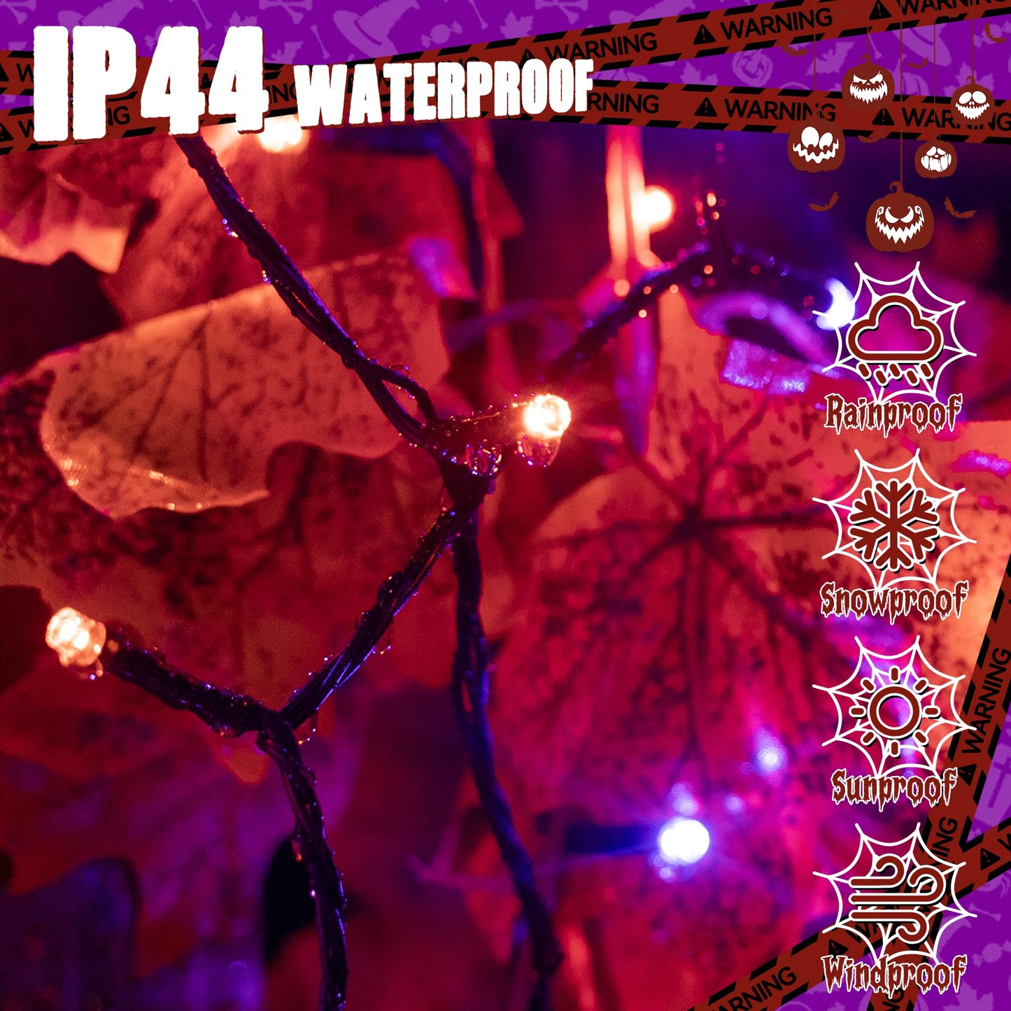 Ollny Halloween Lights Outdoor, 300 LED 100FT Orange and Purple Halloween Decorations with 8 Modes Timer, Plug in String Lights for Indoor Outside House Yard Party