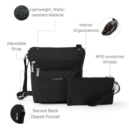 Baggallini Pocket Crossbody Bags for Women 8x8 Small Lightweight Durable Water-resistant Travel Purse W/Rfid
