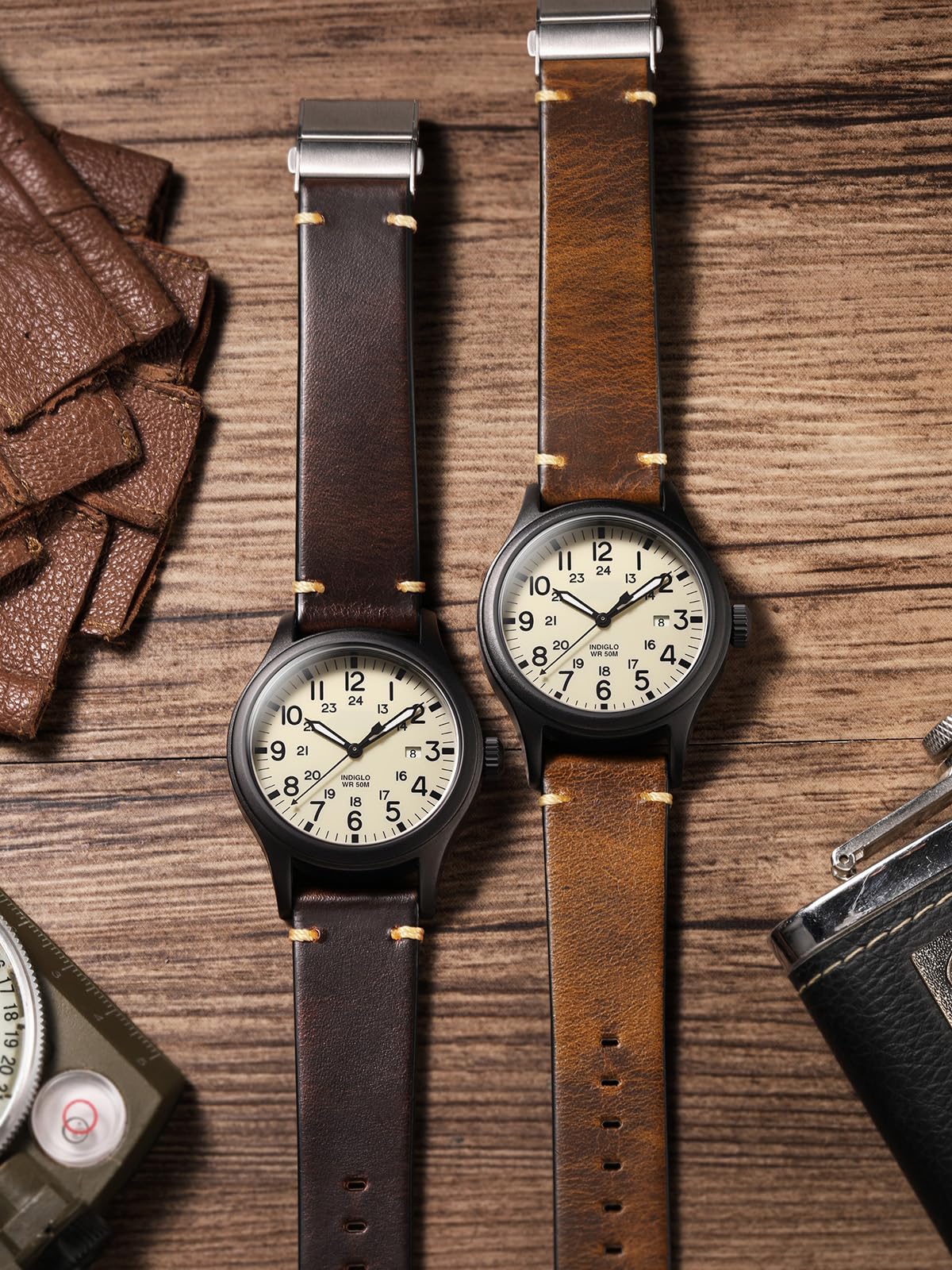 Getalia leather Watch Band Foldover Clasp Retro Oil wax Genuine Leather,18mm 19mm 20mm 21mm 22mm Quick Release Replacement Watch Straps for Men and Women (Brown Band Width-20mm)