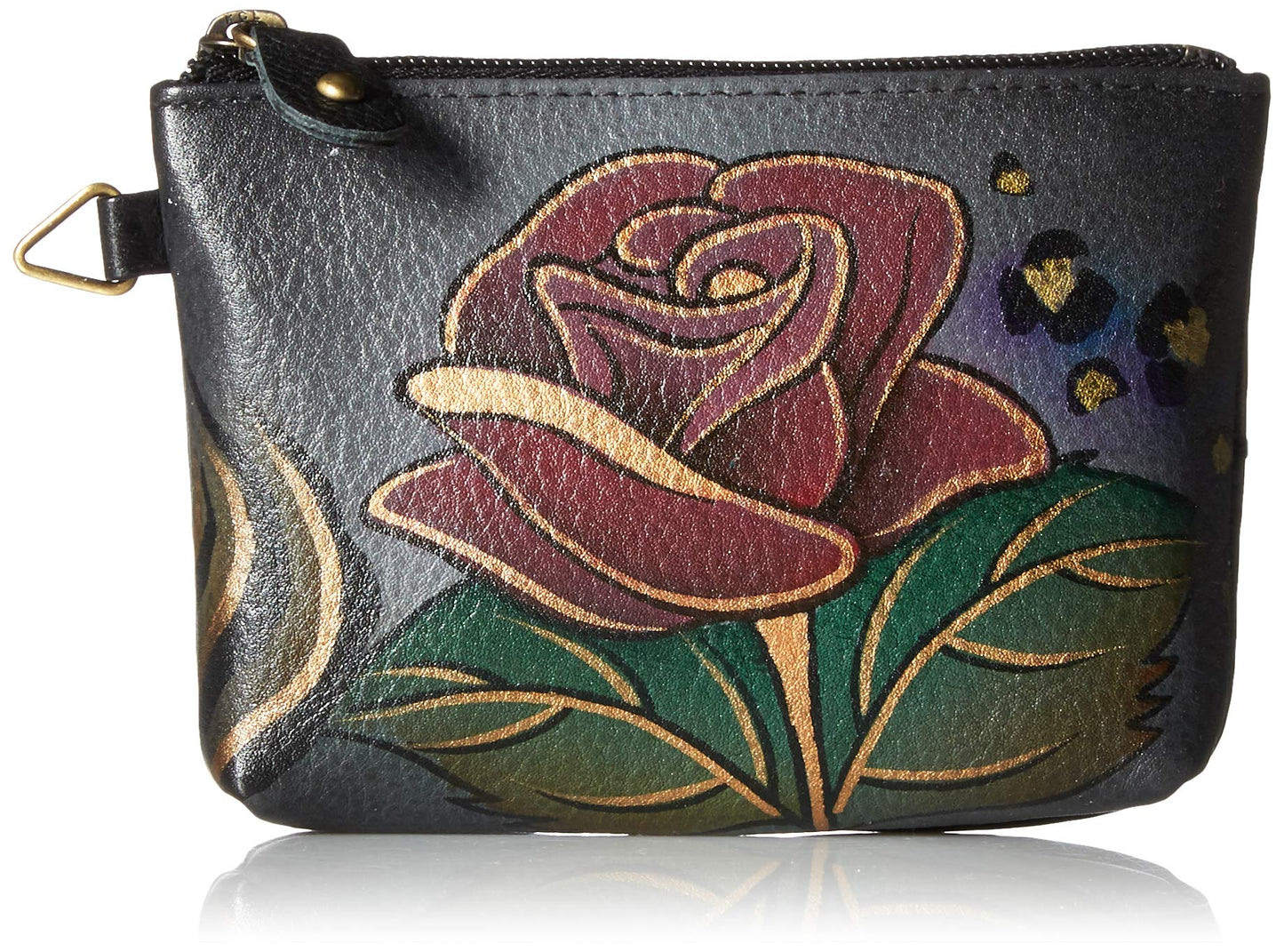 Anna by Anuschka Women's Hand Painted Genuine Leather Coin Pouch - Rose Safari Grey