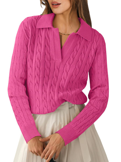 ANRABESS Womens Cable Knit Sweaters Long Sleeve V Neck Sweater Tops Casual Pullover Polo Shirts 2025 Fall Fashion Outfits
