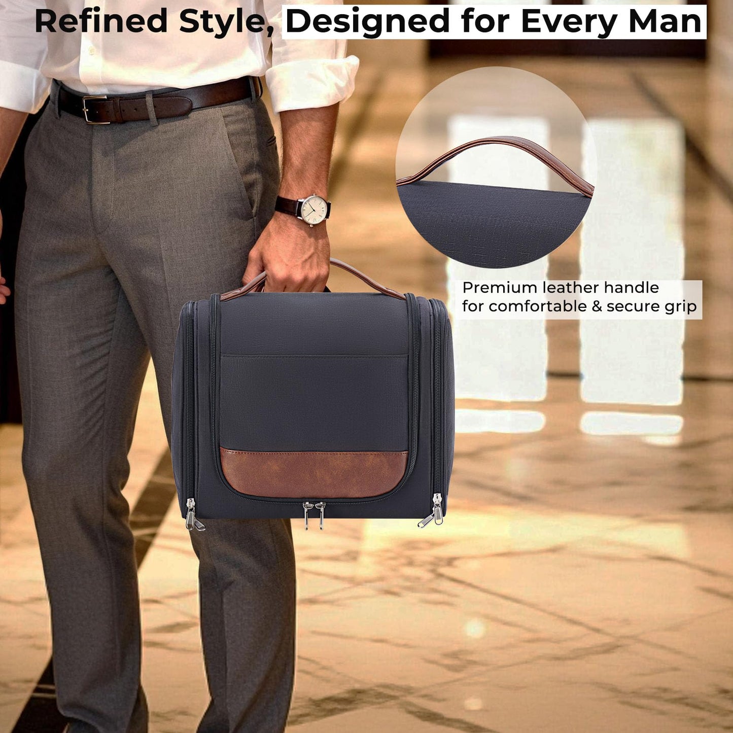 Ralnitote Large Hanging Toiletry Bag for Men, Travel Bathroom Bag with Hook, Hygiene Bag Organizer for Shower, Shaving & Grooming Essentials, Black