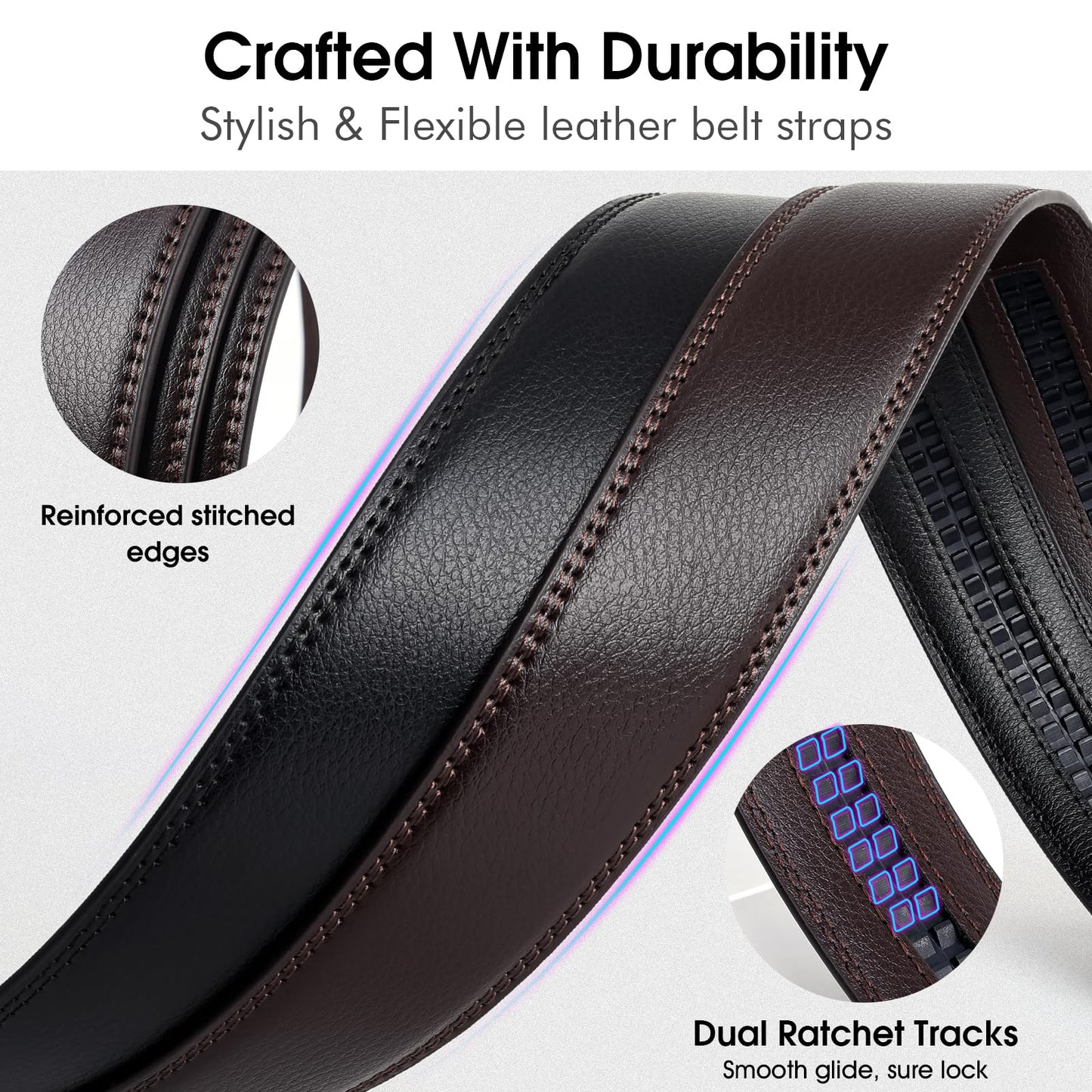 BELTROAD Ratchet Belts for Men- 2-Pack Men‘s Ratchet Adjustable Click Slide Belts for Dress Casual 1 3/8" Leather Belt Gift