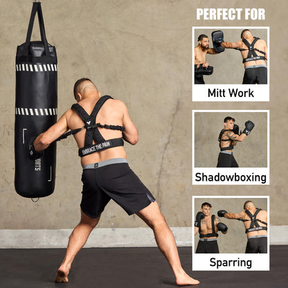 Elite Sports Adult Boxing Harness with 12oz Gloves – Adjustable Resistance Bands (3 Levels), Stability Strap, Padded Back & Shoulder, Ballistic Nylon, Quick-Release Buckle – Training & Workout Gear