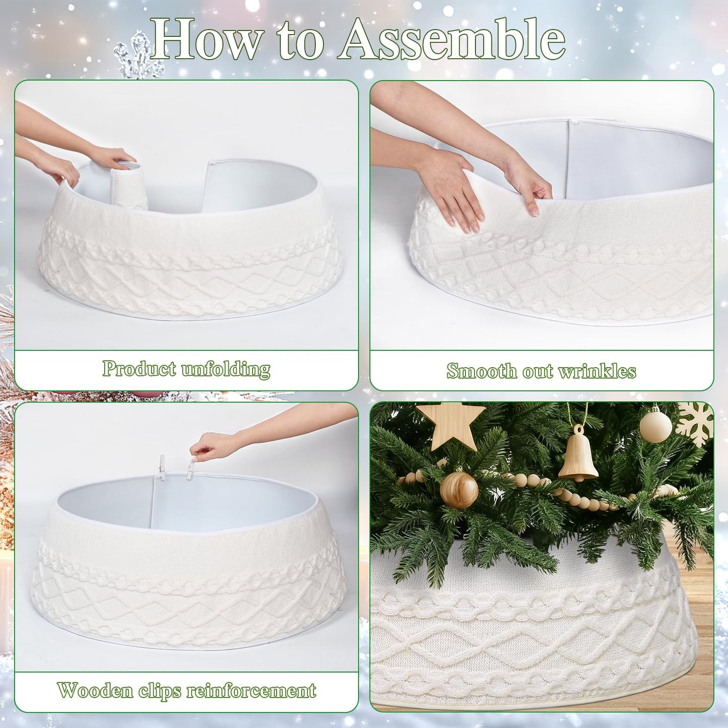 ASTNIC Knitted Christmas Tree Collar, Cable Knit Christmas Tree Skirt Xmas Tree Stand Base Cover Rustic Handmade Tree Ring Tree Skirt for Artificial Trees Christmas Farmhouse Home Decor (White)