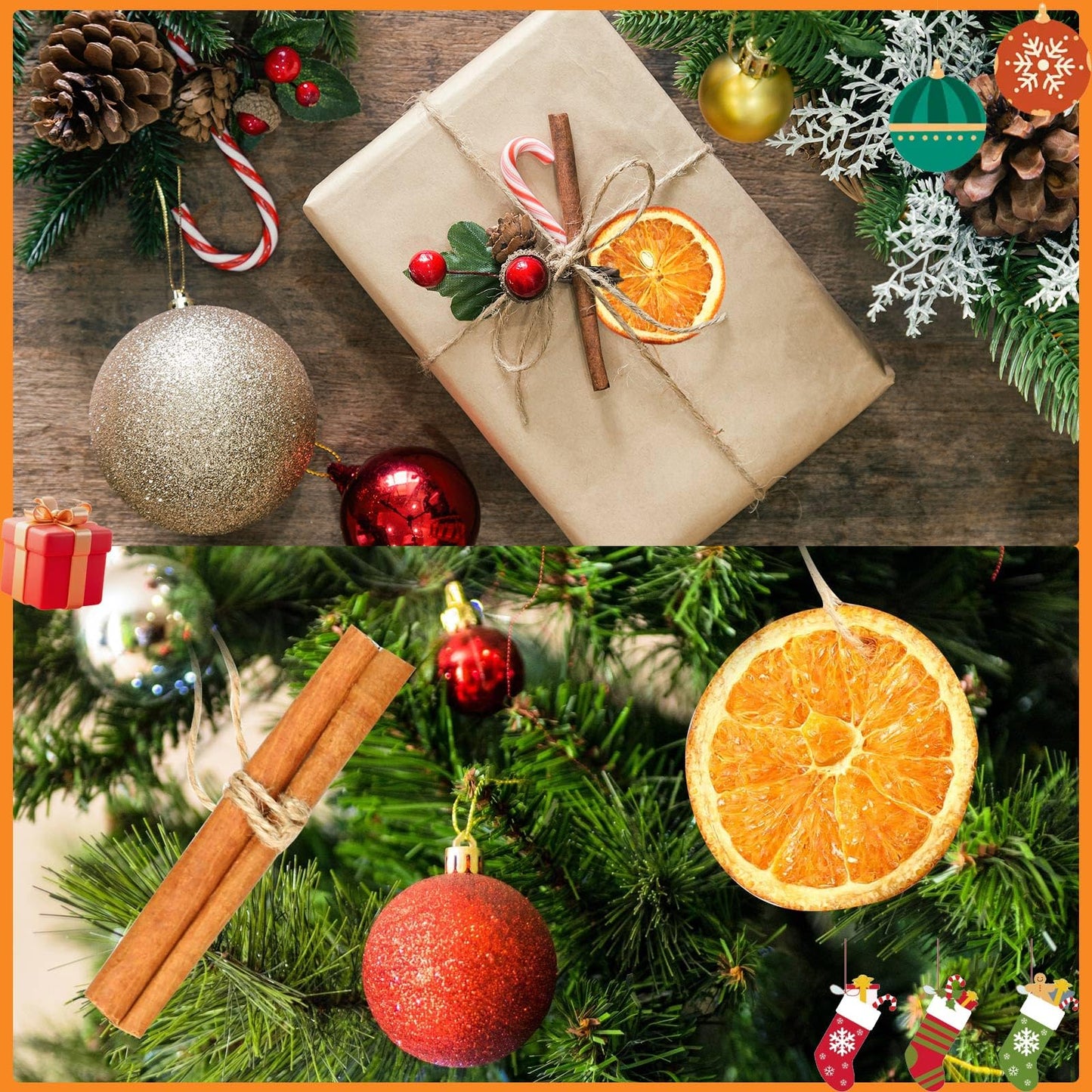 31 Pcs Christmas Ornaments Set, Natural Dried Orange Slices, Cinnamon Sticks and Pinecones, Pre-Tied Jute for Xmas Tree Hanging Decor, Rustic Holiday DIY Crafts