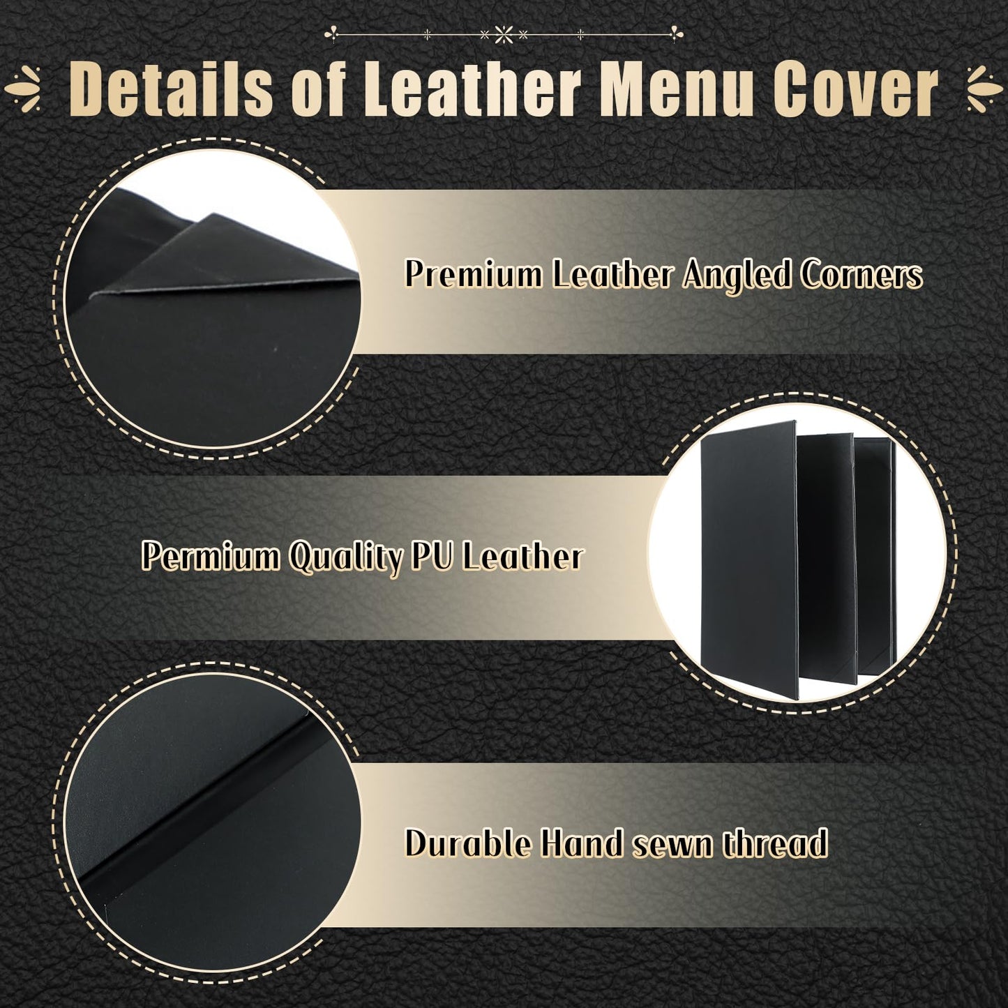 FLKQC Restaurant Menu Covers Holders 8.5 X 11, 5 Pack Synthetic Leather Menu Holder Covers Book Style with Angled Corners Black for Wine List, Certificate Organizer Diploma Holder (3 Page 4 View)