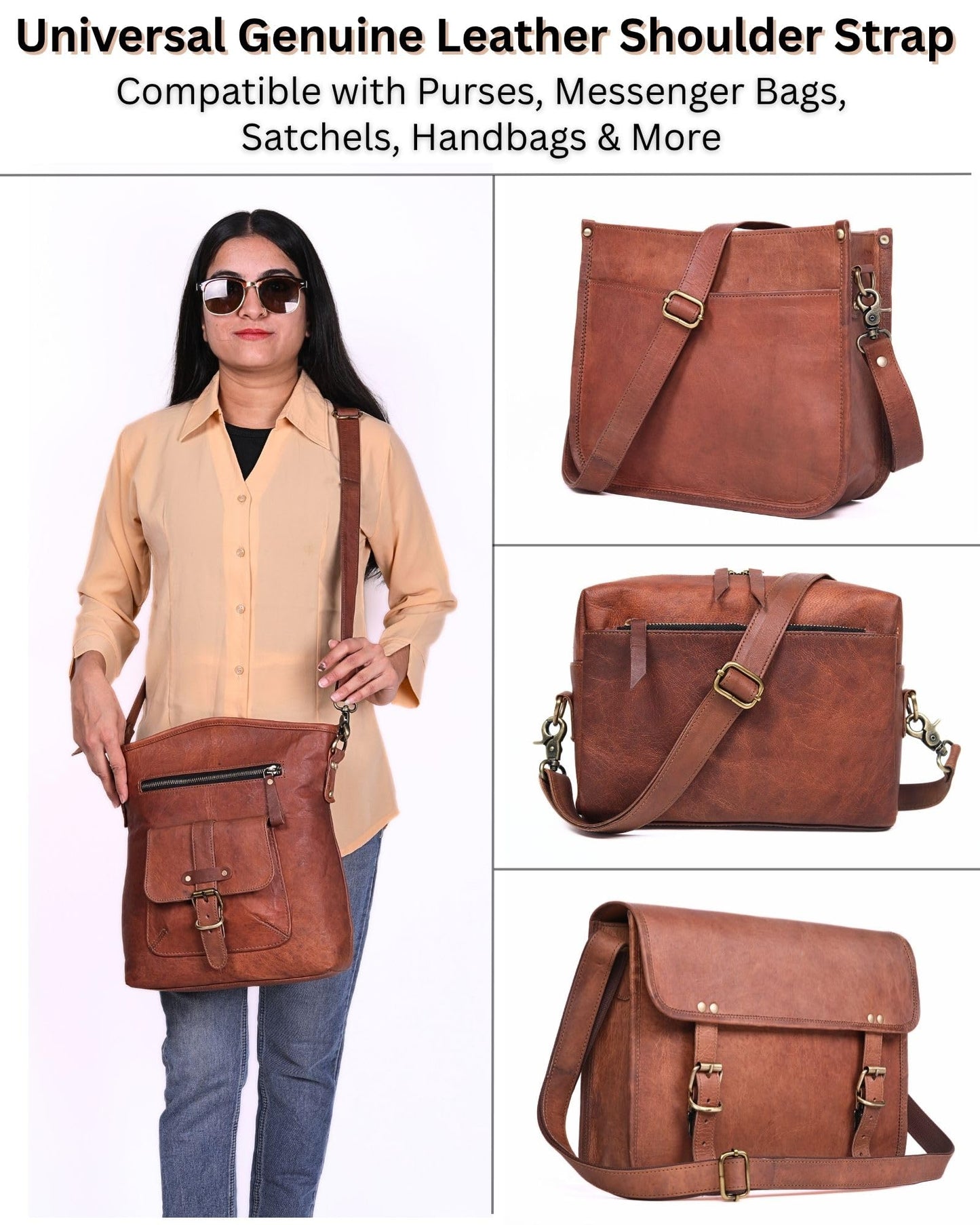 60-inch Genuine Leather Crossbody Strap Replacement for Purse, Handbag & Messenger Bag 1” Wide Adjustable Shoulder Strap (Tan)