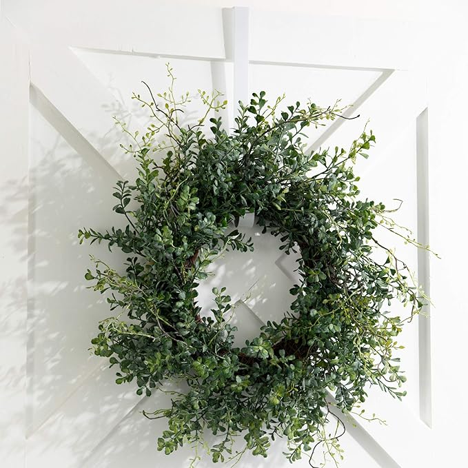 Sullivans Blue Boxwood Decorative Artificial Wreath, Wreaths for Front Door, Front Porch Décor, Fake Plants, Door Decorations, 24 x 7”, Green