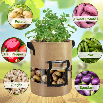 Florelf Visible Potato Grow Bags 10 Gallon with Flap 3-Pack,Potatoes Growing Containers with Handles&Visible Space, Heavy Duty Thickened Aeration Nonwoven Fabric Pots,alse for Tomato Strawberry