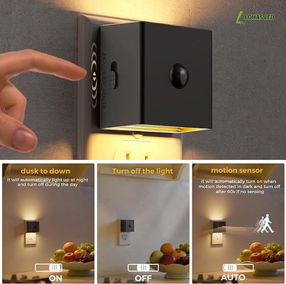 L LOHAS LED Motion Sensor Night Light, [2-Pack] Motion Activated Night Light, Motion Sensor and Dusk to Dawn Sensor, Brightness Adjustable, 3000K Soft White Nightlight for Bathroom Hallway Kitchen