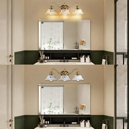3-Lights Bathroom Vanity Light, Gold Vintage Bathroom Light Fixtures, Matte Antique Brass Finish with Crystal Glass Shade, Wall Sconces Lighting for Living Room, Bedroom, Hallway（E26 Base）
