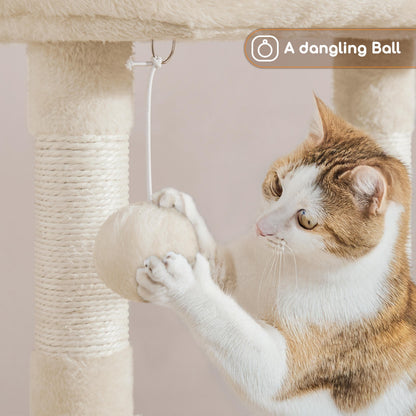 Yaheetech Cat Tree, 42in Play Tower for Indoor Cats, Kitten House with Large Perch & Scratching Posts & Cozy Condo & Scratching Ramp, Cat Furniture Activity Center, Beige