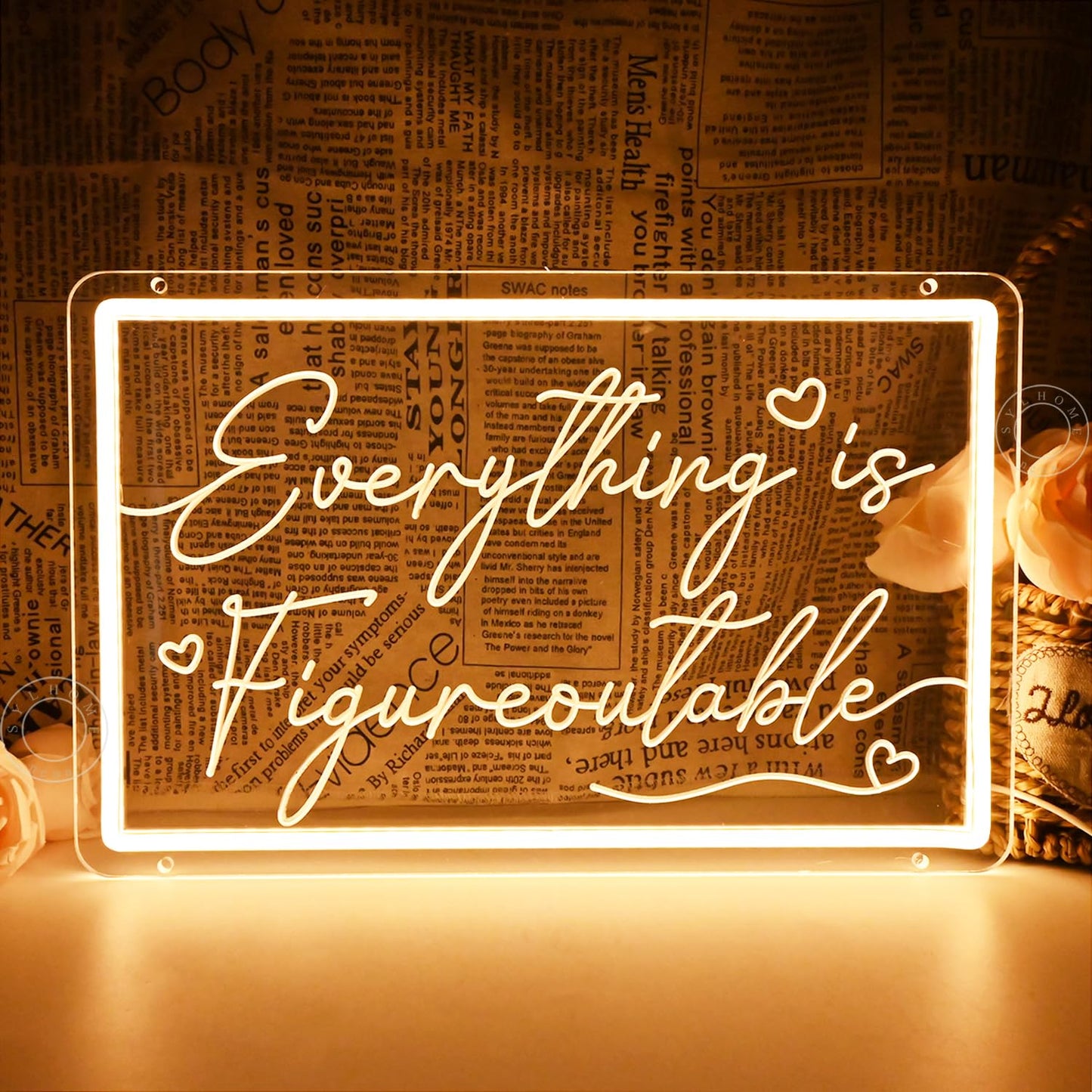 SYLHOME Everything Is Figureoutable Led Neon Light Sign Home Office Desk Shelf Inspirational Wall Sign Decor Uplifting Positive Coworker Decor 15.75" X 10" USB