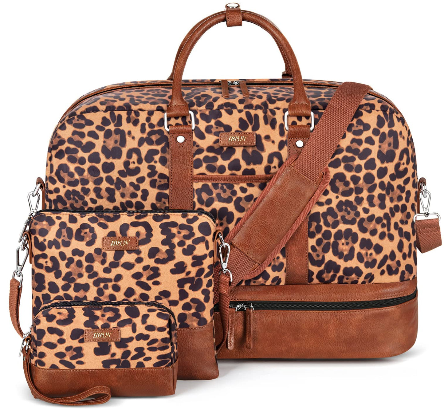 Weekender Bags for Women, Large Overnight Bag Canvas Travel Duffel Bag Carry On Tote with Shoe Compartment 21" 3Pcs Set