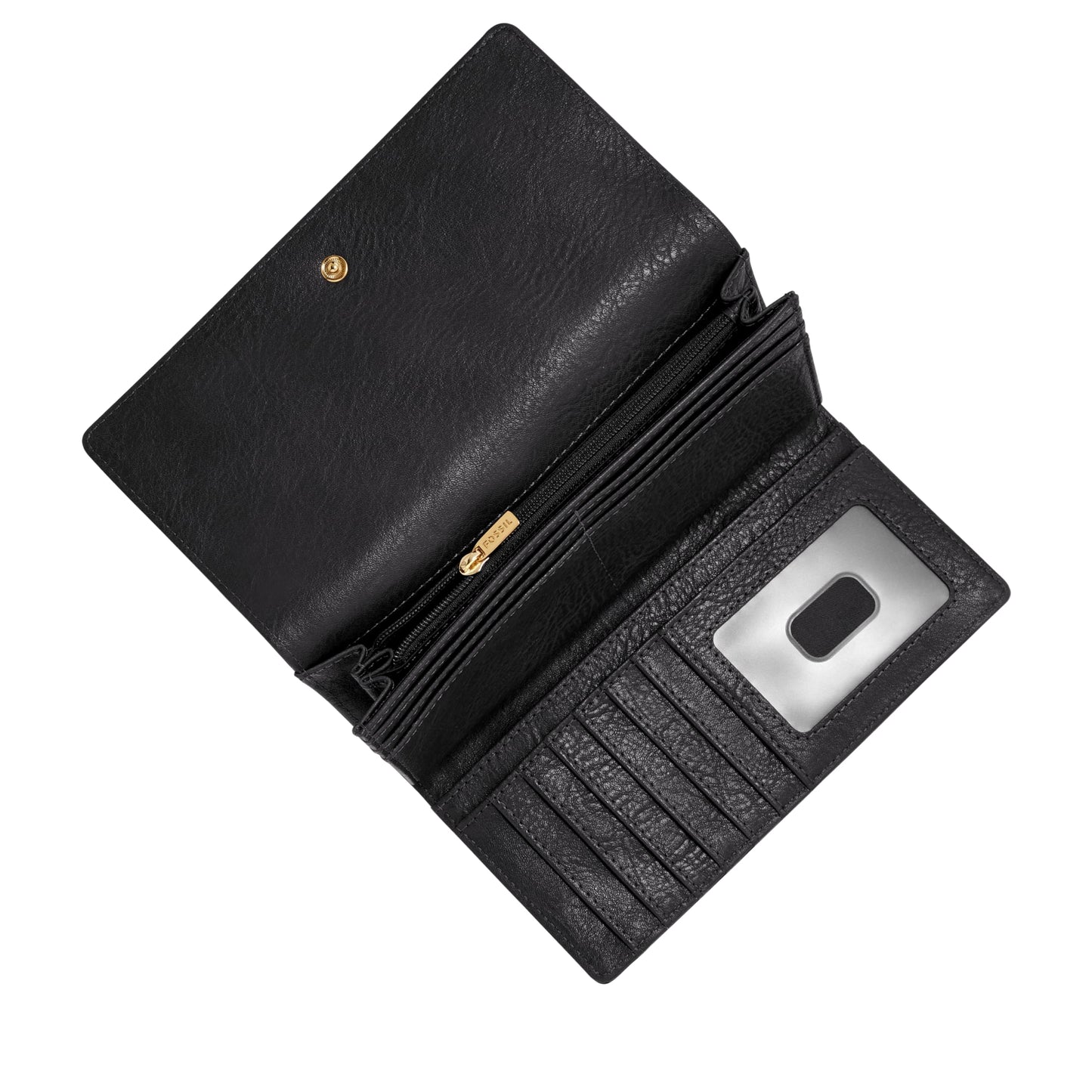 Fossil Women's Wallet, Logan Leather Wallet RFID Blocking Flap Clutch Organizer, Black