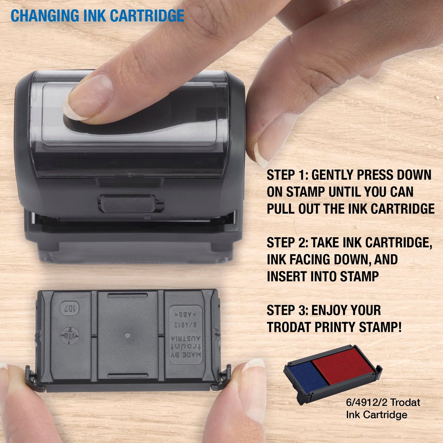 Trodat Printy 4912 Self Inking Do it Yourself (DIY) 4 line Personalized Custom Message or Address Stamp kit with Black Ink, Impression Size: 3/4” x 1-7/8” inch (Blue)