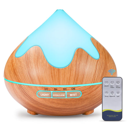 Essential Oil Diffuser for Home 500ML, Ultrasonic Large Diffuser Oil Machine with Remote Control, Aromatherapy Diffusers for Home Office Room, Aroma Diffuser with 14 Color LED & 2 Mist Mode, Brown