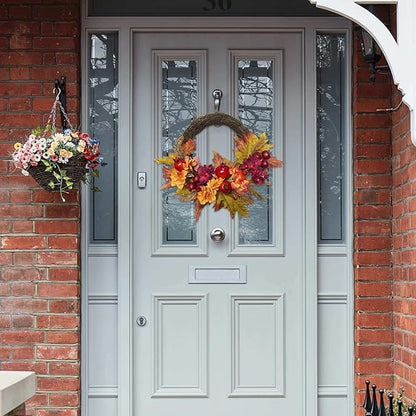 Fall Wreaths for Front Door 20 Inch Autumn Wreaths for Thanksgiving & Halloween & Harvest Festival Indoor/Outdoor Fall Decorations with Apples Pomegranates Maple Leaves