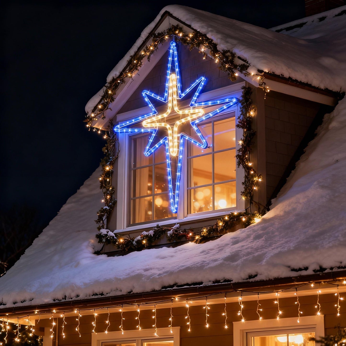 Wettal 36'' Christmas Star of Bethlehem LED Star Hanging Lights Nativity Holy Family Light for Door Window Porch Wall Decoration Plug Operated Lighted Hanging Tree Topper(Blue, Warm Light)