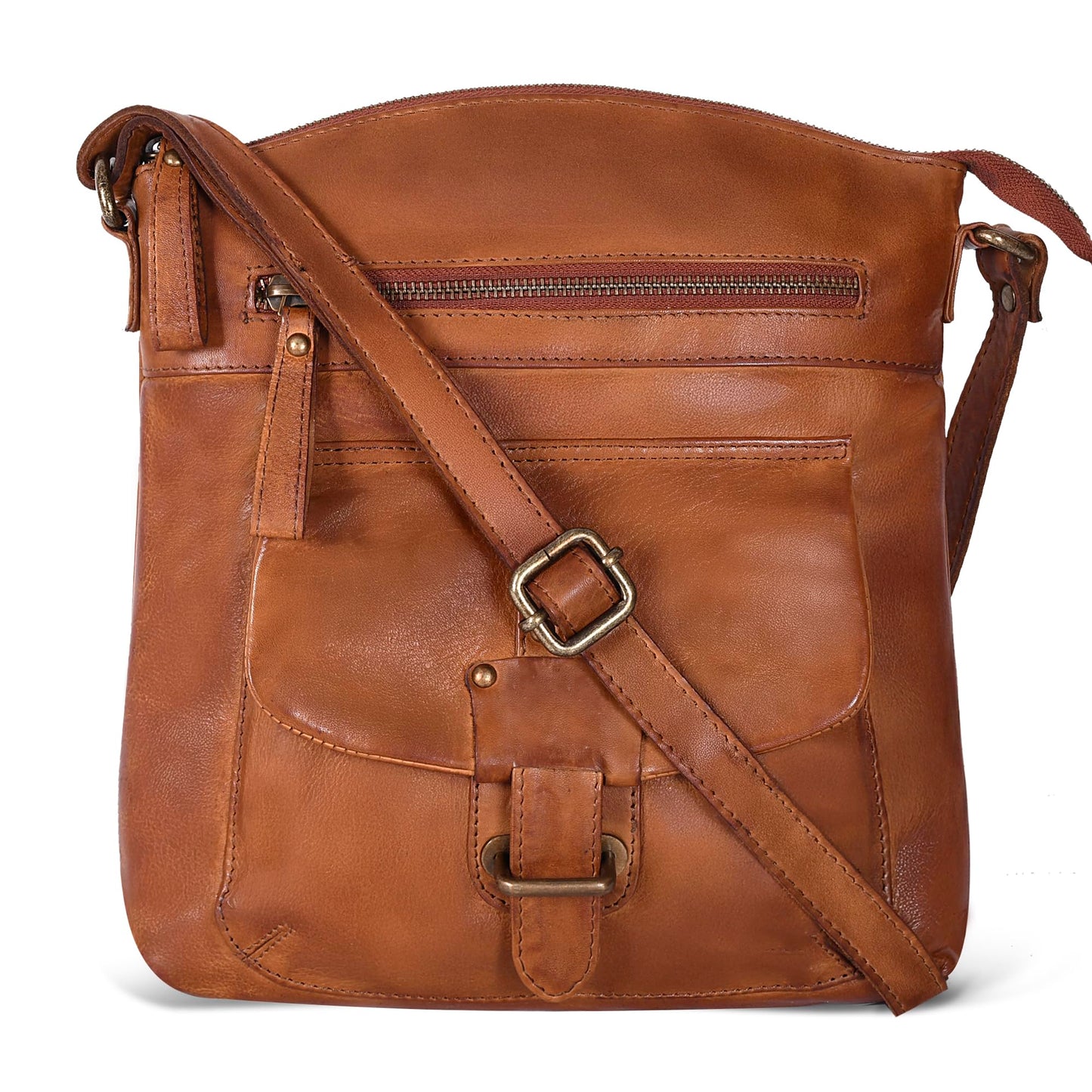 Oak Leathers Leather Crossbody Bag For Women With Adjustable Sling Strap - Medium Size Crossover Shoulder Handbag Purse (Tan Wash)