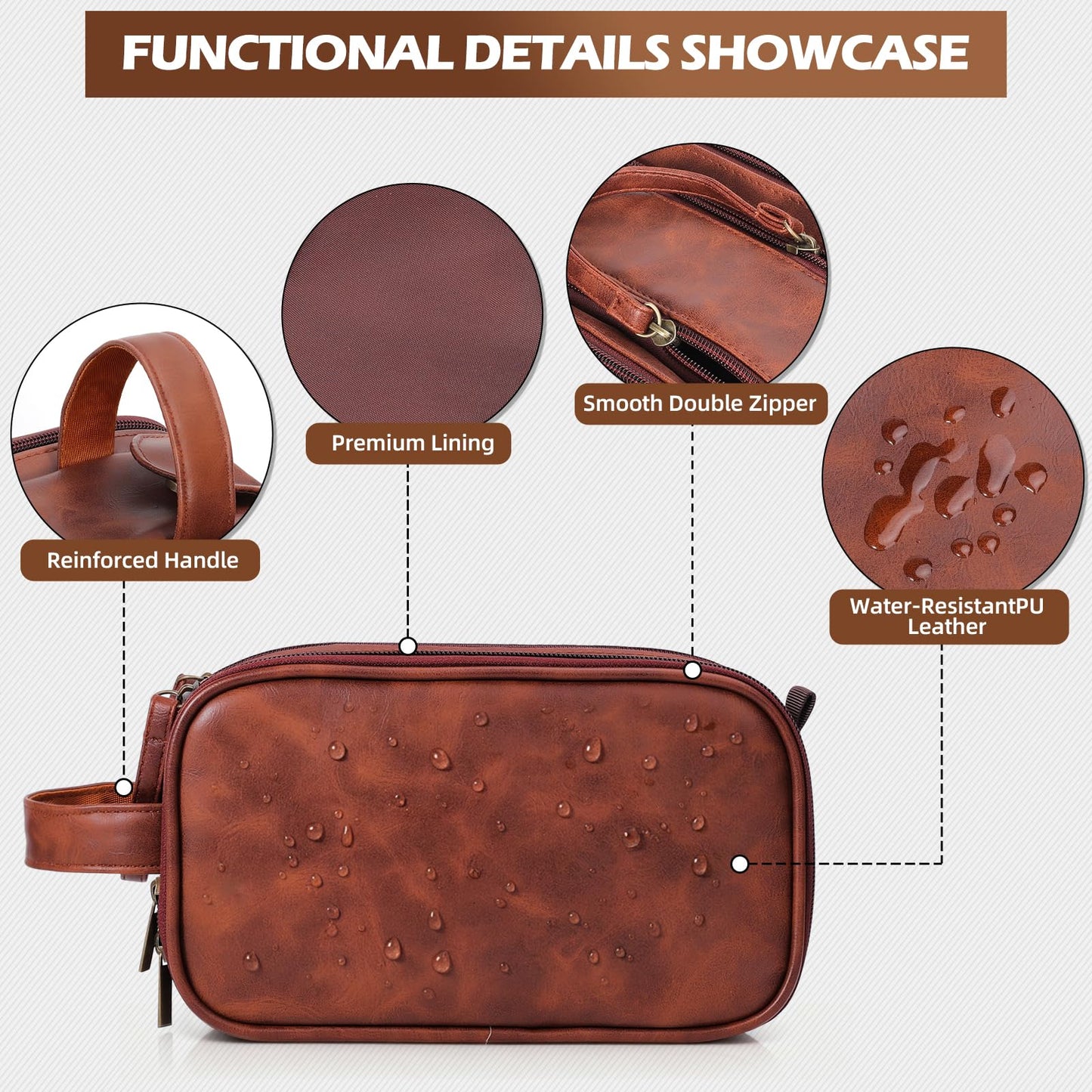 Ecttunafe Personalized Fathers Day Presents Travel Toiletry Bag for Men, Engraved Initial PU Leather Waterproof Shaving Bag, Best Dad Birthday Gift Ideas for Dad Father New Dad Papa Elderly,A
