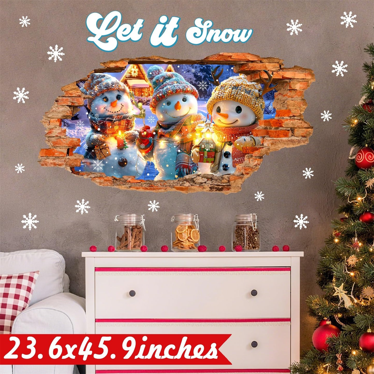 Christmas Wall Decals Cartoon Snowman Stickers Xmas Indoor Decoration Winter Holiday Broken Wall Decal Peel and Stick Merry Christmas Sticker Art Mural for 2026 New Year Living Room Party Supplies